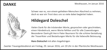 Traueranzeige von Hildegard Doleschel von Schwäbische Post