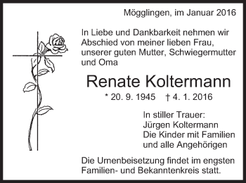 Traueranzeige von Renate Koltermann von Gmünder Tagespost