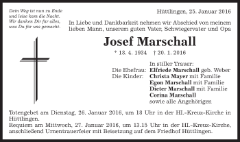 Traueranzeige von Josef Marschall von Schwäbische Post