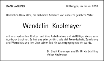 Traueranzeige von Wendelin Knolmayer von Gmünder Tagespost