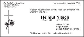 Traueranzeige von Helmut Nitsch von Schwäbische Post
