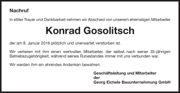 Traueranzeige von Konrad Gosolitsch von Schwäbische Post