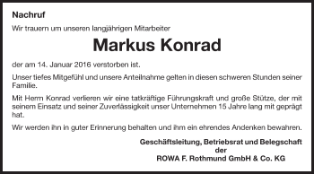 Traueranzeige von Markus Konrad von Schwäbische Post
