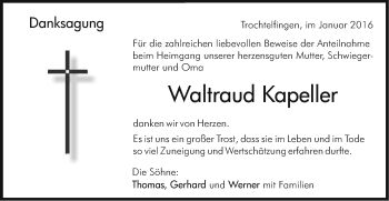 Traueranzeige von Waltraud Kapeller von Schwäbische Post