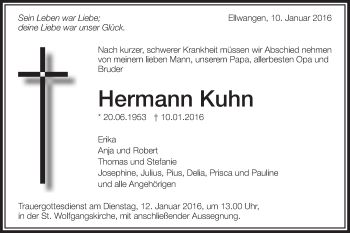 Traueranzeige von Hermann Kuhn von Schwäbische Post