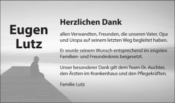 Traueranzeige von Eugen Lutz von Schwäbische Post