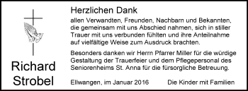 Traueranzeige von Richard Strobel von Schwäbische Post