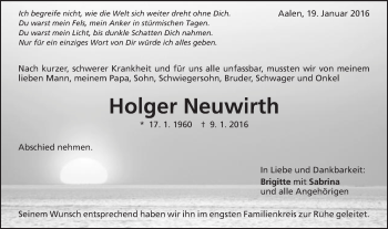 Traueranzeige von Holger Neuwirth von Schwäbische Post