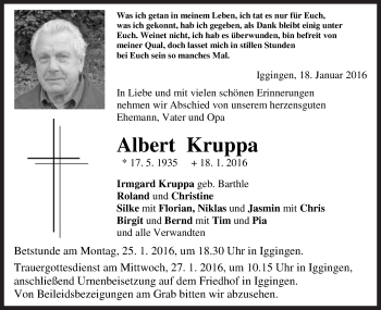 Traueranzeige von Albert Kruppa von Gmünder Tagespost