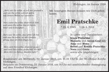 Traueranzeige von Emil Pratschke von Schwäbische Post