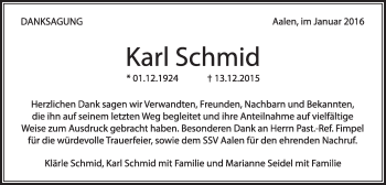 Traueranzeige von Karl Schmid von Schwäbische Post