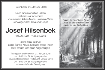 Traueranzeige von Josef Hilsenbek von Schwäbische Post