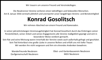 Traueranzeige von Konrad Gosolitsch von Schwäbische Post