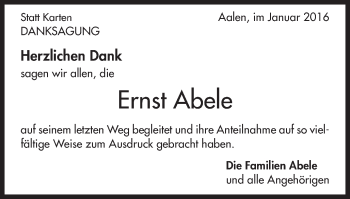 Traueranzeige von Ernst Abele von Schwäbische Post