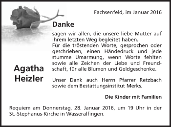 Traueranzeige von Agatha Heizler von Schwäbische Post