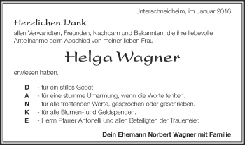 Traueranzeige von Helga Wagner von Schwäbische Post