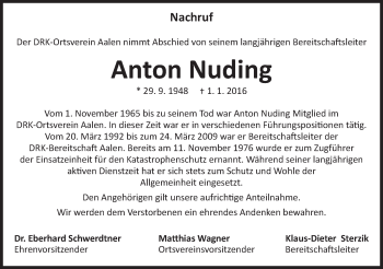 Traueranzeige von Anton Nuding von Schwäbische Post