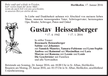Traueranzeige von Gustav Heissenberger von Gmünder Tagespost