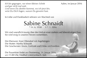 Traueranzeige von Sabine Schnaidt von Schwäbische Post