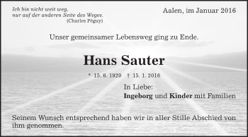 Traueranzeige von Hans Sauter von Schwäbische Post