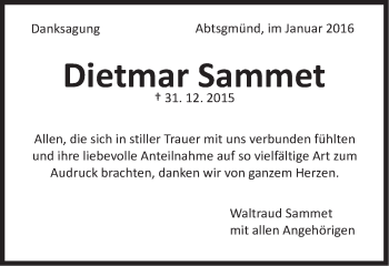 Traueranzeige von Dietmar Sammet von Schwäbische Post