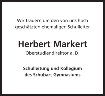 Traueranzeige von Herbert Markert von Schwäbische Post