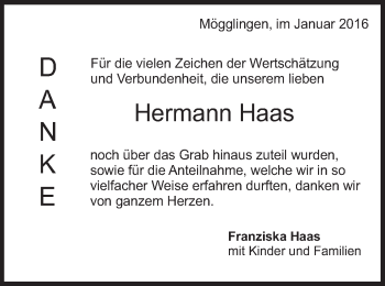 Traueranzeige von Hermann Haas von Gmünder Tagespost