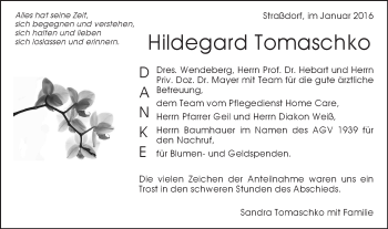 Traueranzeige von Hildegard Tomaschko von Gmünder Tagespost