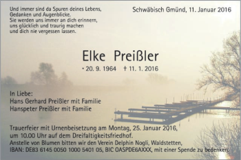 Traueranzeige von Elke Preißler von Gmünder Tagespost