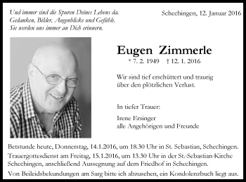 Traueranzeige von Eugen Zimmerle