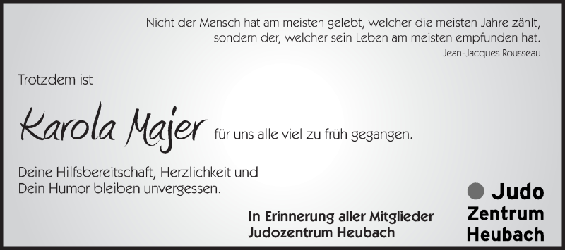  Traueranzeige für Karola Majer vom 13.01.2016 aus Gmünder Tagespost