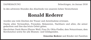 Traueranzeige von Ronald Rederer