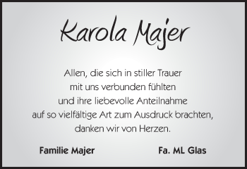 Traueranzeige von Karola Majer von Gmünder Tagespost