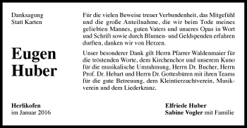 Traueranzeige von Eugen Huber von Gmünder Tagespost