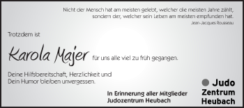 Traueranzeige von Karola Majer von Gmünder Tagespost