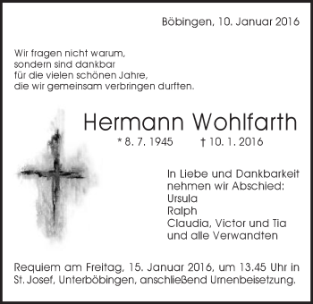 Traueranzeige von Hermann Wohlfarth