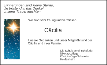 Traueranzeige von Cäcilia  von Gmünder Tagespost