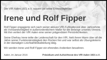 Traueranzeige von Rolf und Irene Fipper von Schwäbische Post
