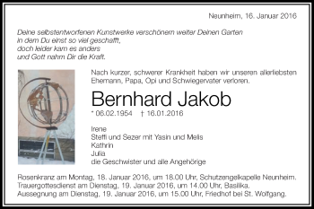 Traueranzeige von Bernhard Jakob von Schwäbische Post