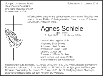 Traueranzeige von Agnes Schiele