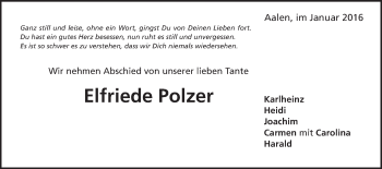 Traueranzeige von Elfriede Polzer von Schwäbische Post