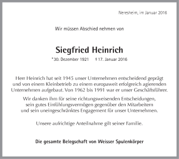 Traueranzeige von Siegfried Heinrich von Schwäbische Post