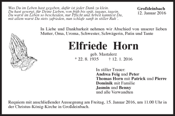 Traueranzeige von Elfriede Horn von Gmünder Tagespost