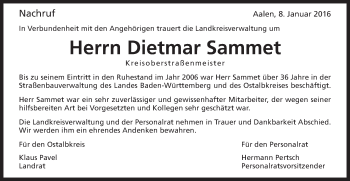 Traueranzeige von Dietmar Sammet von Schwäbische Post