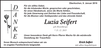 Traueranzeige von Luzia Seifert von Schwäbische Post