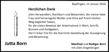 Traueranzeige von Jutta Born von Schwäbische Post