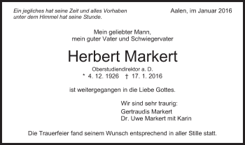 Traueranzeige von Herbert Markert von Schwäbische Post