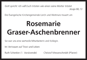 Traueranzeige von Rosemarie Graser-Aschenbrenner von Gmünder Tagespost