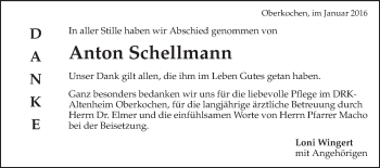 Traueranzeige von Anton Schellmann von Schwäbische Post