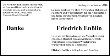 Traueranzeige von Friedrich Enßlin von Schwäbische Post